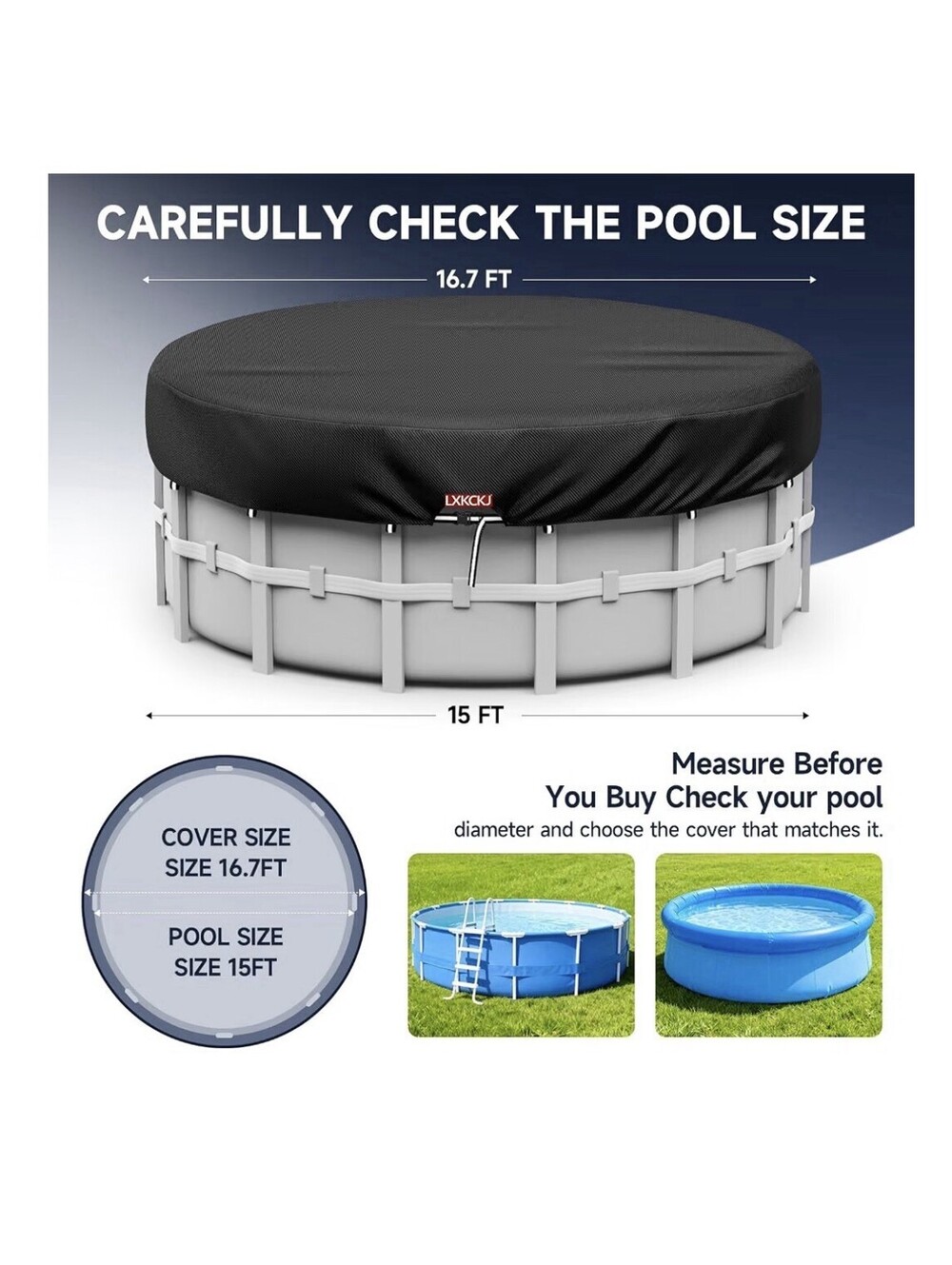 LXKCKJ 15 Ft Round Pool Cover, Solar Covers for Above Ground Pools, Summer Pool